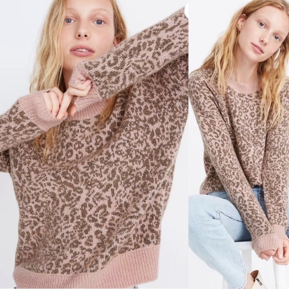 Madewell Shrunken Pullover Sweater in Leopard XL